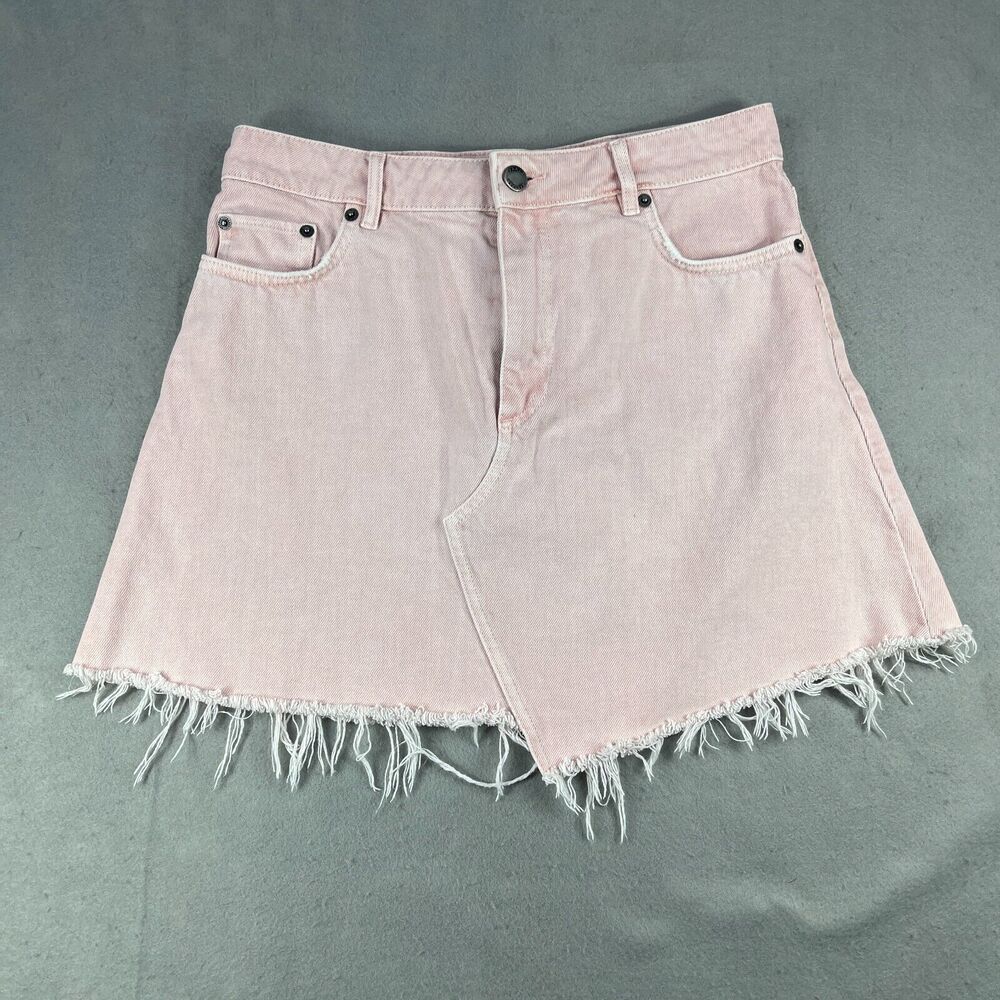 Paris Atelier & Other Stories Denim Skirt Women 8 Pink Asymmetricβ Raw Hem Mini